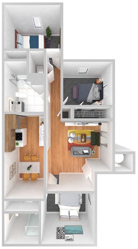 Floor plan for 3 beds, 2 baths, 1028 sqft
